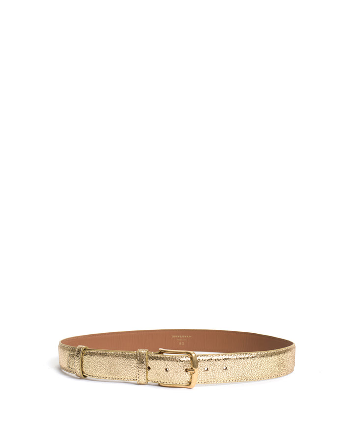 Anonymous Copenhagen Quinn Classic Unisex Leather Belt Crackled Metallic Goat Gold U0026 Gold Buckle