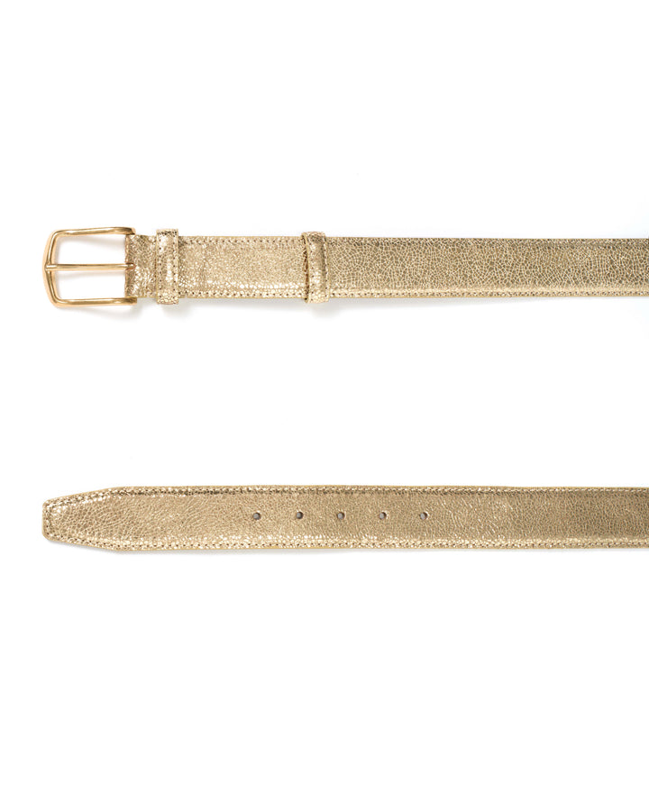 Anonymous Copenhagen Quinn Classic Unisex Leather Belt Crackled Metallic Goat Gold U0026 Gold Buckle