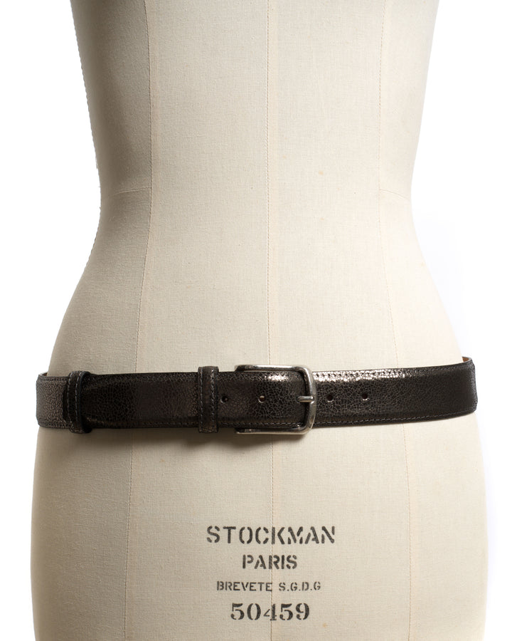 Anonymous Copenhagen Quinn Classic Unisex Leather Belt Crackled Metallic Goat Platinum U0026 Silver Buckle