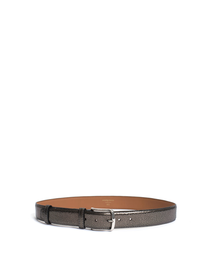 Anonymous Copenhagen Quinn Classic Unisex Leather Belt Crackled Metallic Goat Platinum U0026 Silver Buckle