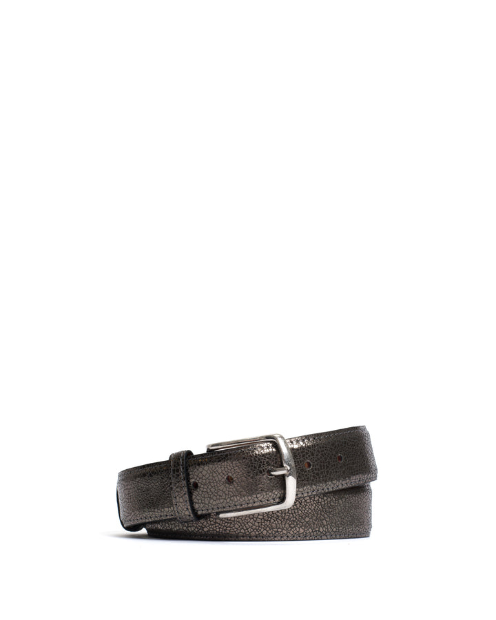 anonymous copenhagen Quinn classic unisex leather belt Crackled metallic goat Platinum u0026 silver buckle