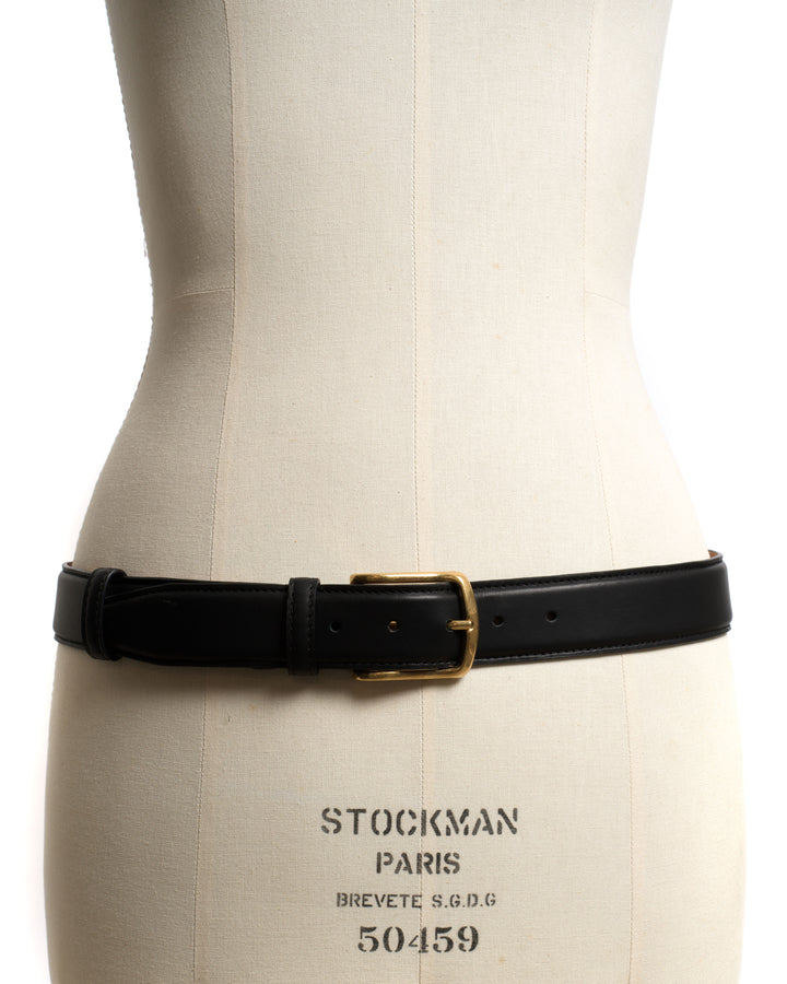 Anonymous Copenhagen Quinn Classic Unisex Leather Belt Soft Calf Black U0026 Gold Buckle