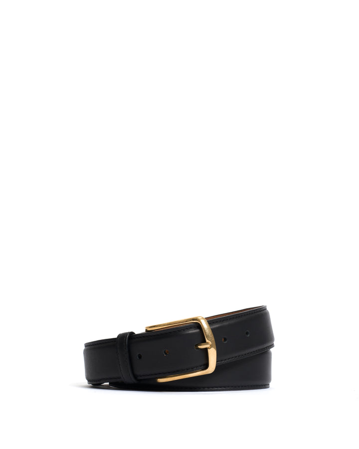 anonymous copenhagen Quinn classic unisex leather belt Soft calf Black u0026 gold buckle
