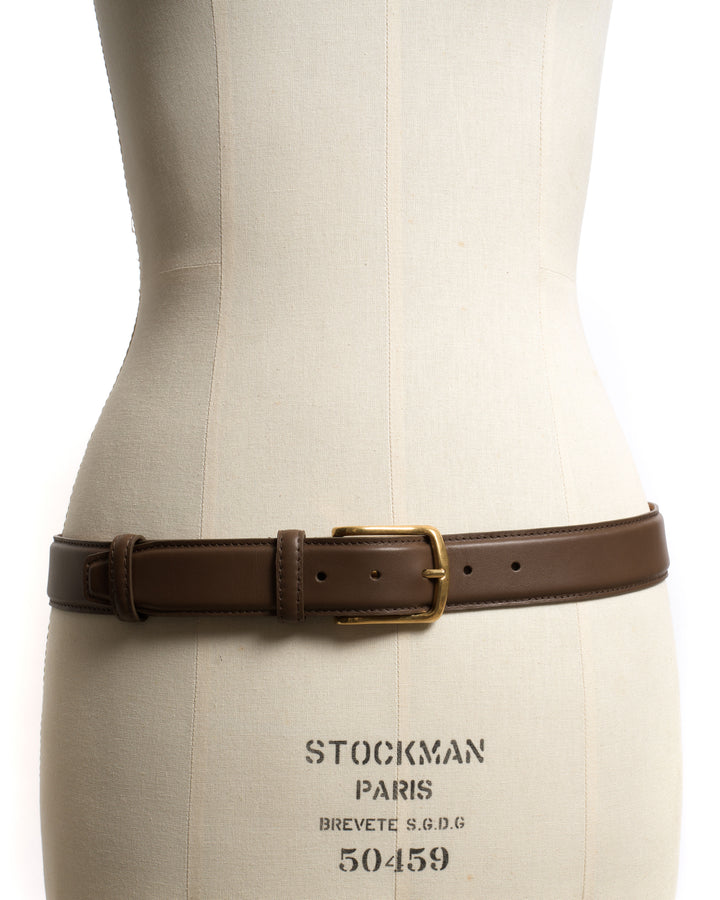 Anonymous Copenhagen Quinn Classic Unisex Leather Belt Soft Calf Dark Taupe U0026 Gold Buckle
