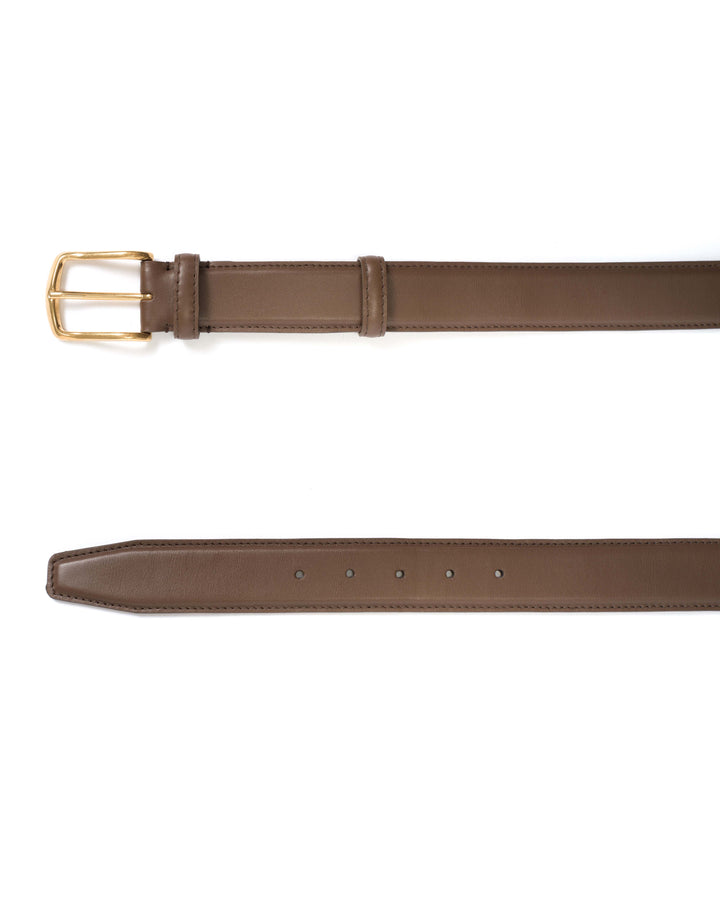 Anonymous Copenhagen Quinn Classic Unisex Leather Belt Soft Calf Dark Taupe U0026 Gold Buckle
