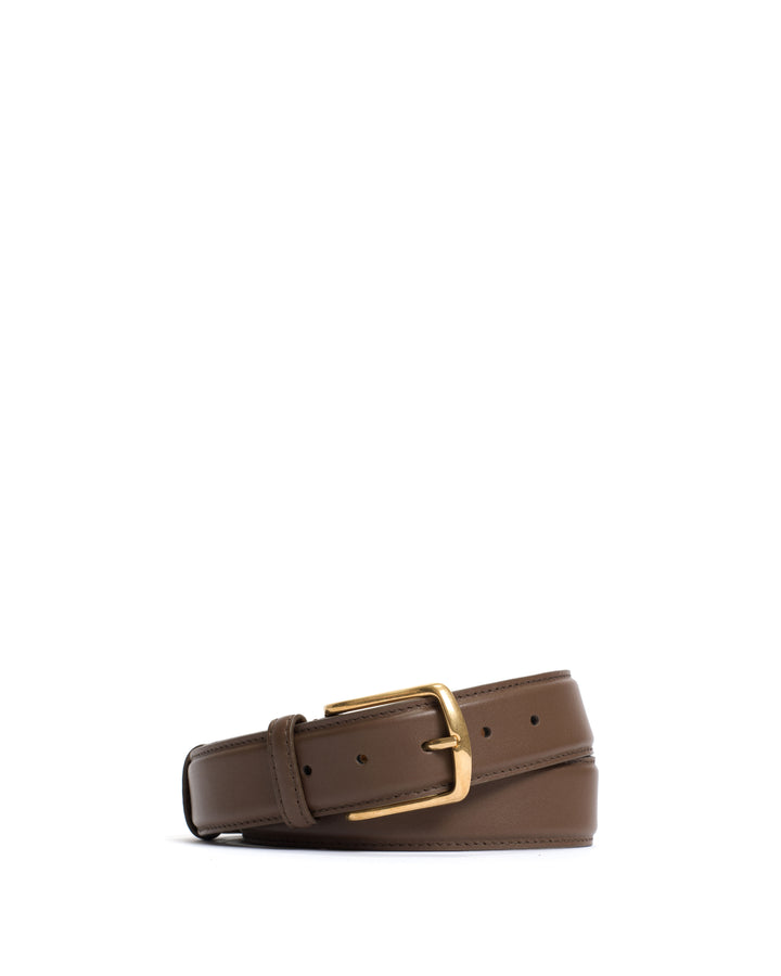 anonymous copenhagen Quinn classic unisex leather belt Soft calf Dark taupe u0026 gold buckle