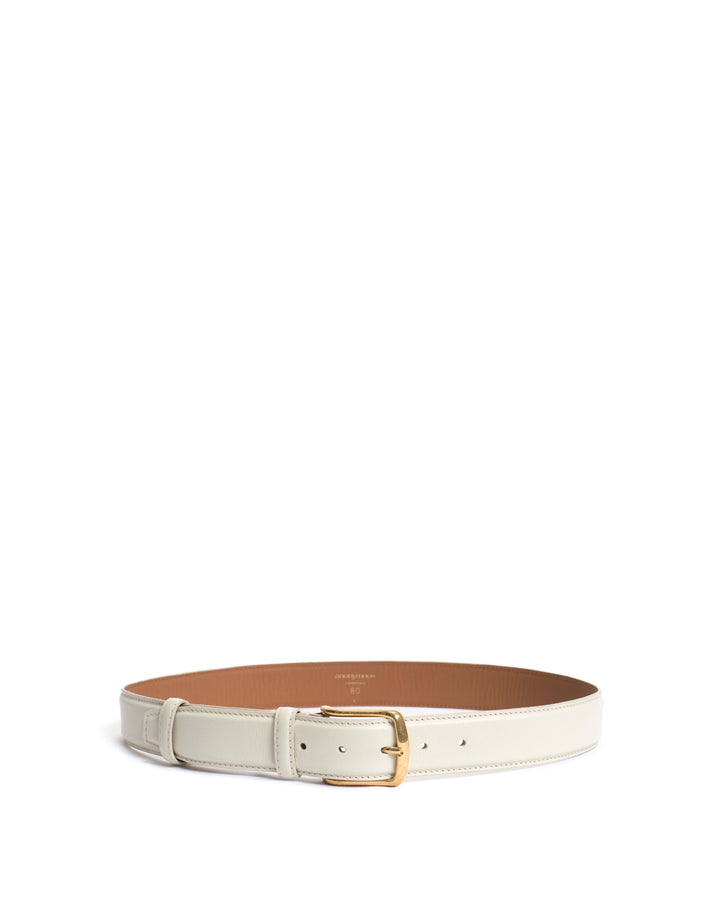 Anonymous Copenhagen Quinn Classic Unisex Leather Belt Soft Calf Milk White U0026 Gold Buckle