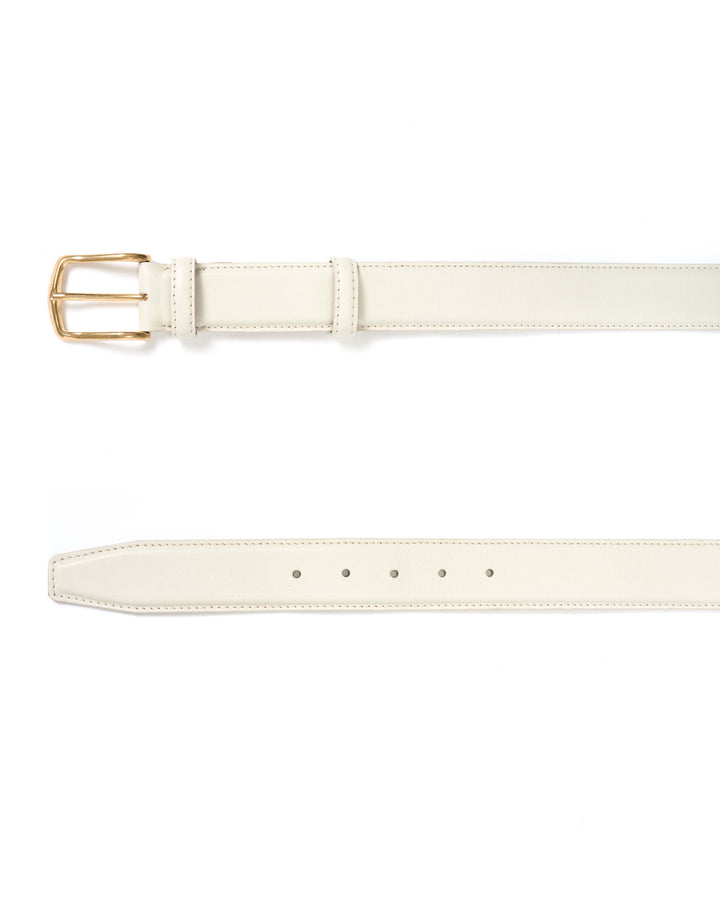 Anonymous Copenhagen Quinn Classic Unisex Leather Belt Soft Calf Milk White U0026 Gold Buckle