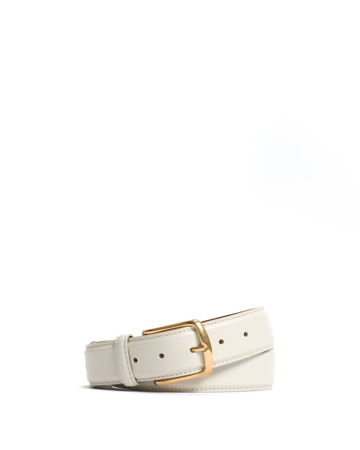 anonymous copenhagen Quinn classic unisex leather belt Soft calf Milk white u0026 gold buckle