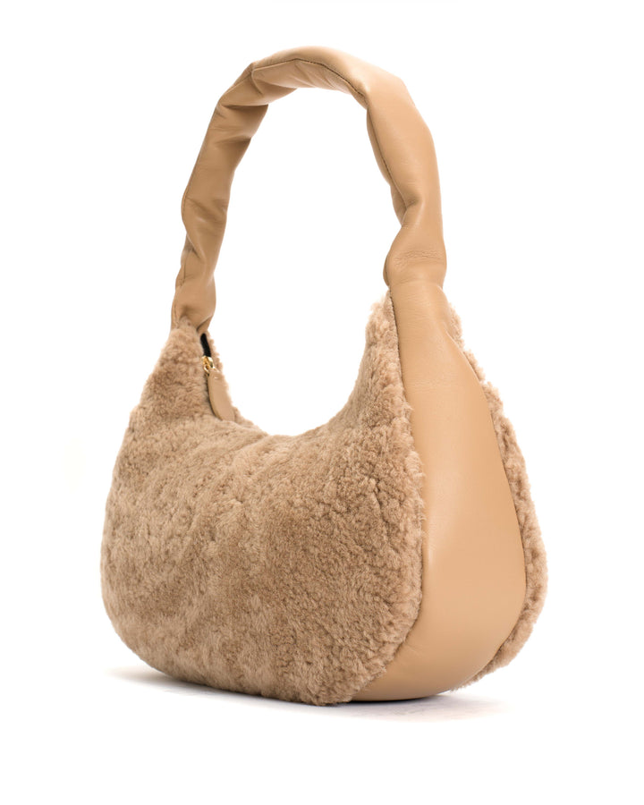 Anonymous Copenhagen Shane Grand Pillow Bag Shearling U0026 Shiny Lamb Desert Sand