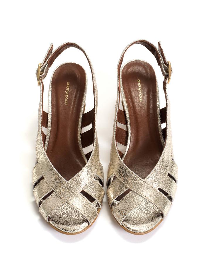 Anonymous Copenhagen Sophie 50 Stiletto Crackled Metallic Goat Champagne