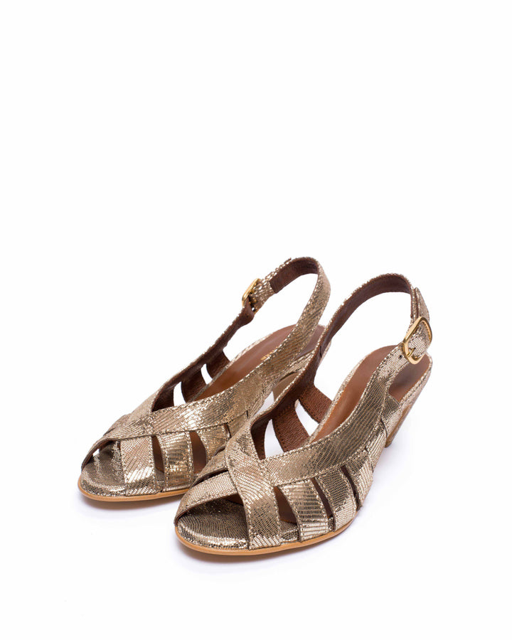 Anonymous Copenhagen Sophie 50 Stiletto Lizard Metallic Goat Vintage Champagne