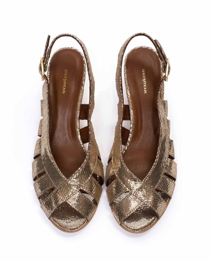 Anonymous Copenhagen Sophie 50 Stiletto Lizard Metallic Goat Vintage Champagne