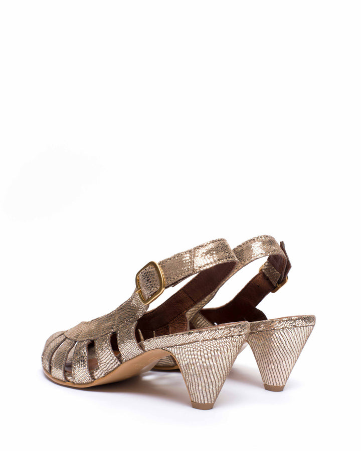 Anonymous Copenhagen Sophie 50 Stiletto Lizard Metallic Goat Vintage Champagne