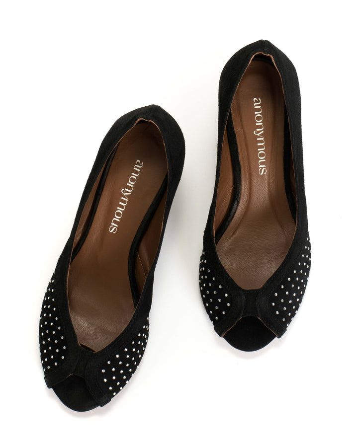 Anonymous Copenhagen Tiffany Triangle Crystals Calf Suede Black