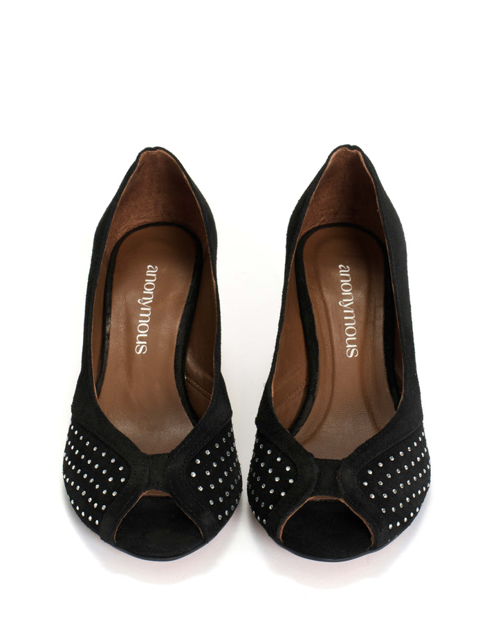 Anonymous Copenhagen Tiffany Triangle Crystals Calf Suede Black