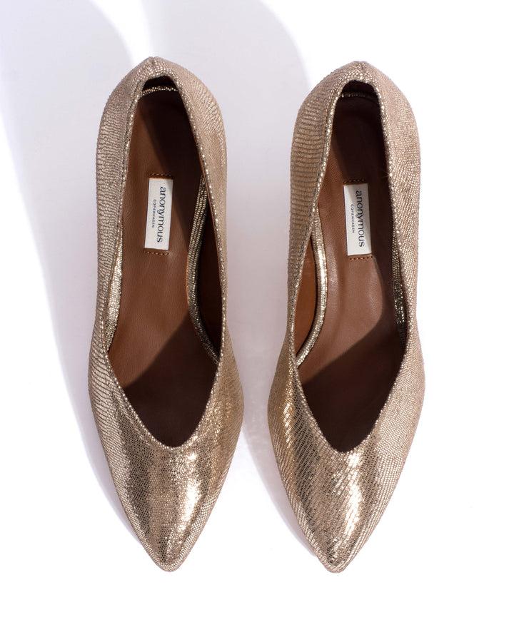 Anonymous Copenhagen Trini 55 Lizard Metallic Goat Vintage Champagne