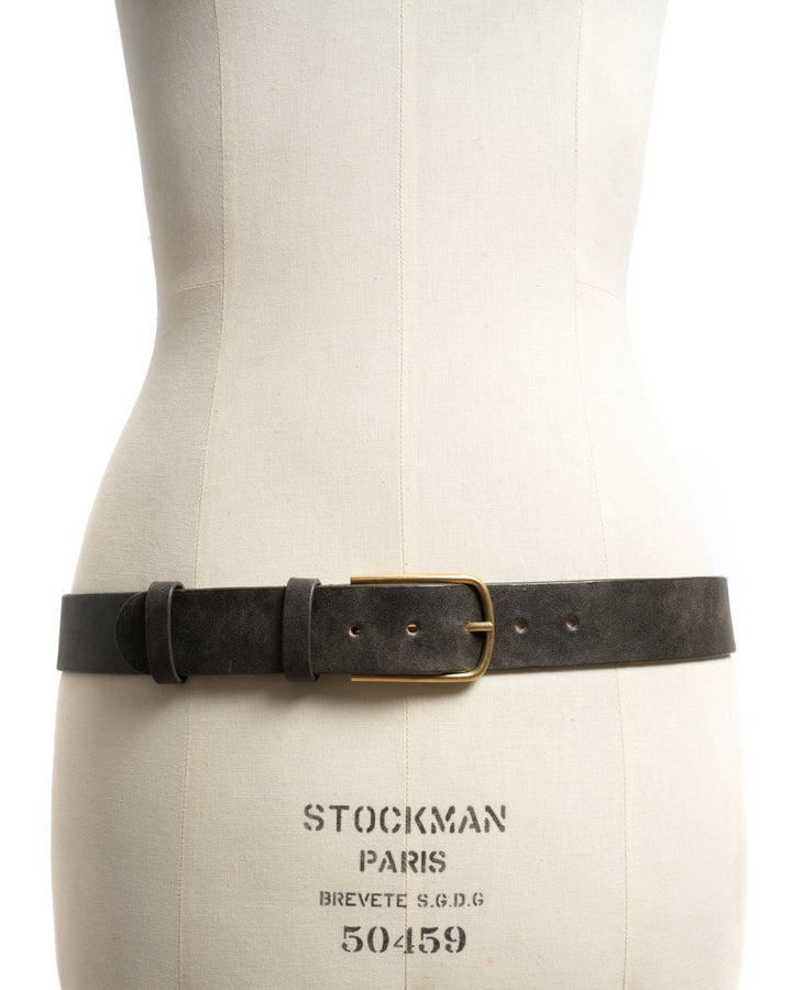 Anonymous Copenhagen Whane Simple Unisex Leather Belt Distressed Vegetable Tanned Calf Off Black U0026 Gold Buckle