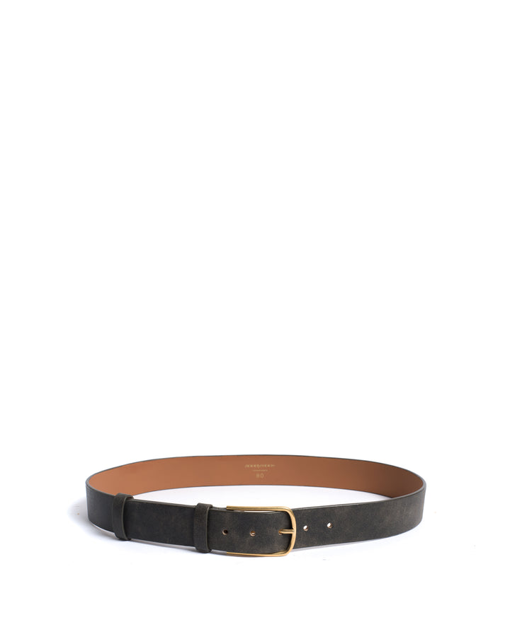 Anonymous Copenhagen Whane Simple Unisex Leather Belt Distressed Vegetable Tanned Calf Off Black U0026 Gold Buckle