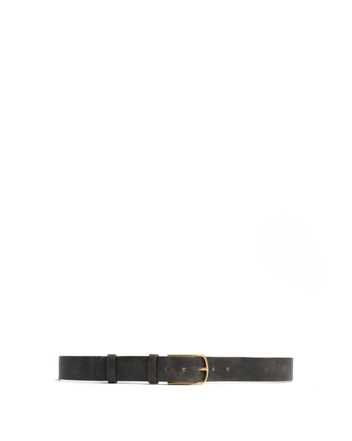 Anonymous Copenhagen Whane Simple Unisex Leather Belt Distressed Vegetable Tanned Calf Off Black U0026 Gold Buckle