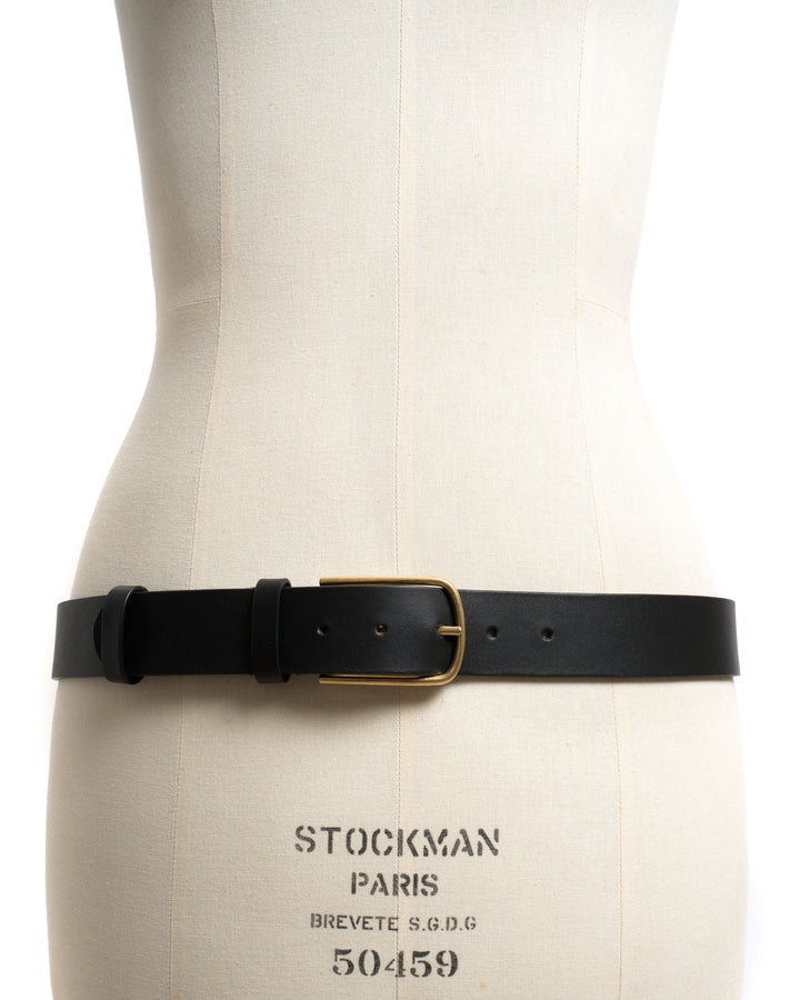 Anonymous Copenhagen Whane Simple Unisex Leather Belt Vegetable Tanned Calf Black U0026 Gold Buckle