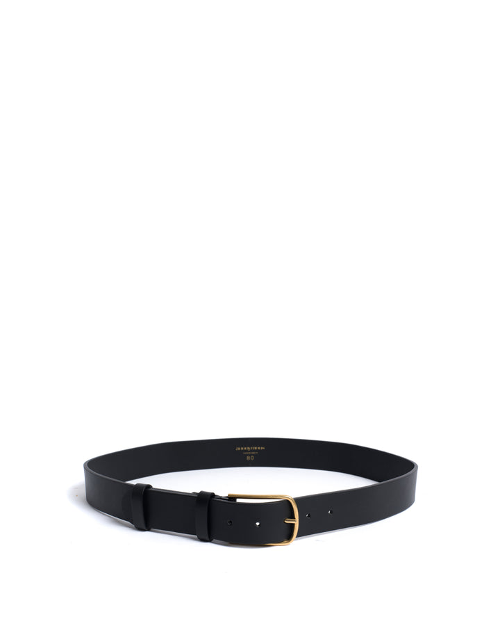 Anonymous Copenhagen Whane Simple Unisex Leather Belt Vegetable Tanned Calf Black U0026 Gold Buckle