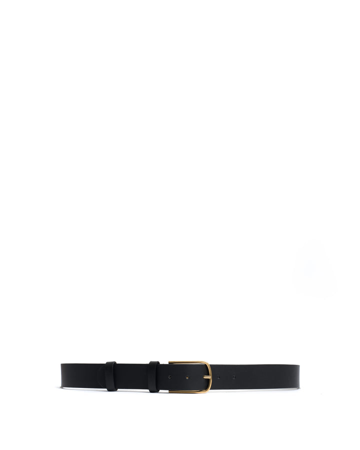 Anonymous Copenhagen Whane Simple Unisex Leather Belt Vegetable Tanned Calf Black U0026 Gold Buckle