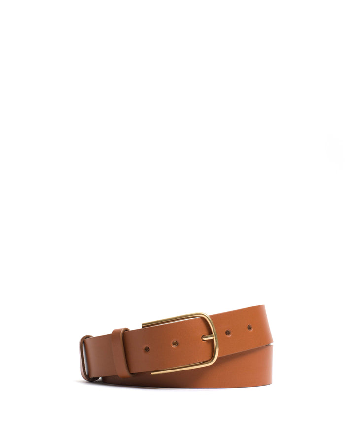 anonymous copenhagen Whane simple unisex leather belt Vegetable tanned calf Caramel u0026 gold buckle