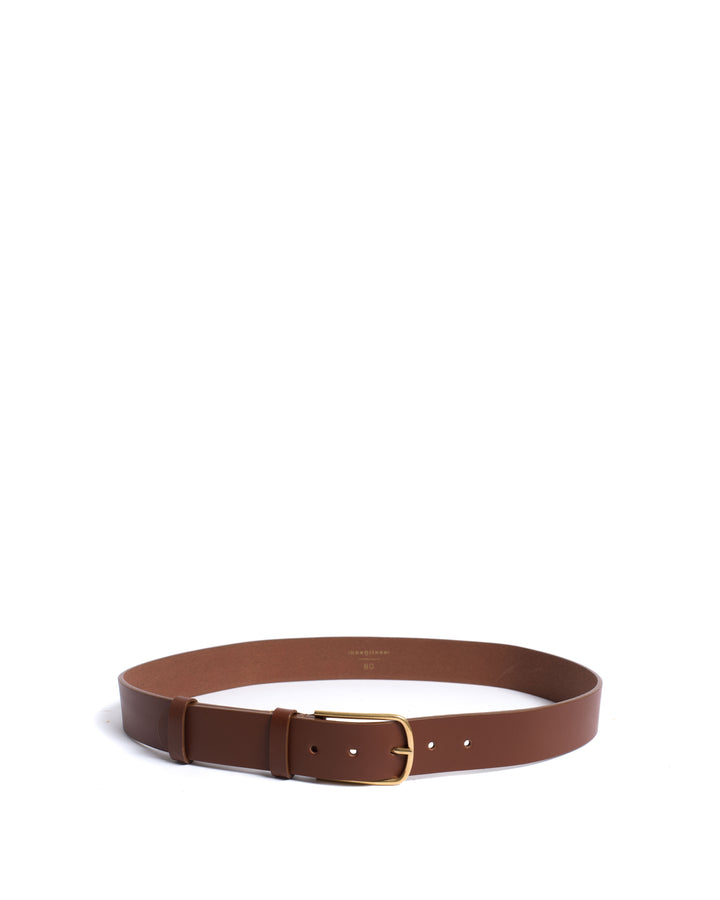 Anonymous Copenhagen Whane Simple Unisex Leather Belt Vegetable Tanned Calf Chestnut U0026 Gold Buckle