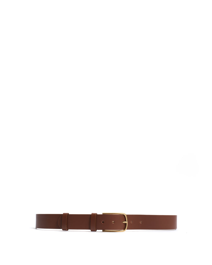 Anonymous Copenhagen Whane Simple Unisex Leather Belt Vegetable Tanned Calf Chestnut U0026 Gold Buckle
