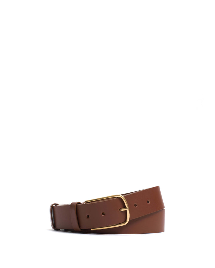 anonymous copenhagen Whane simple unisex leather belt Vegetable tanned calf Chestnut u0026 gold buckle