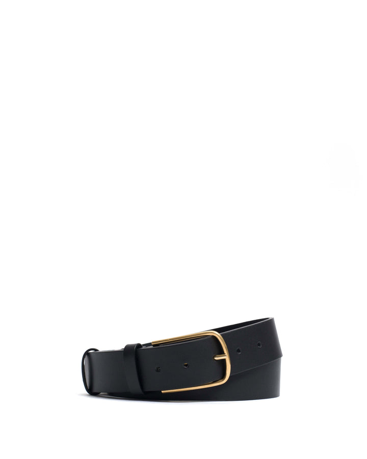 anonymous copenhagen Whane simple unisex leather belt Vegetable tanned calf Black u0026 gold buckle