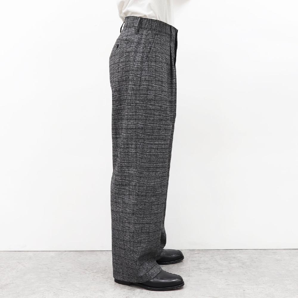 Anonymous Ism 1 Tuck Wide Trouser - Grey Plaid YASHIKI M.Grey - Plaid