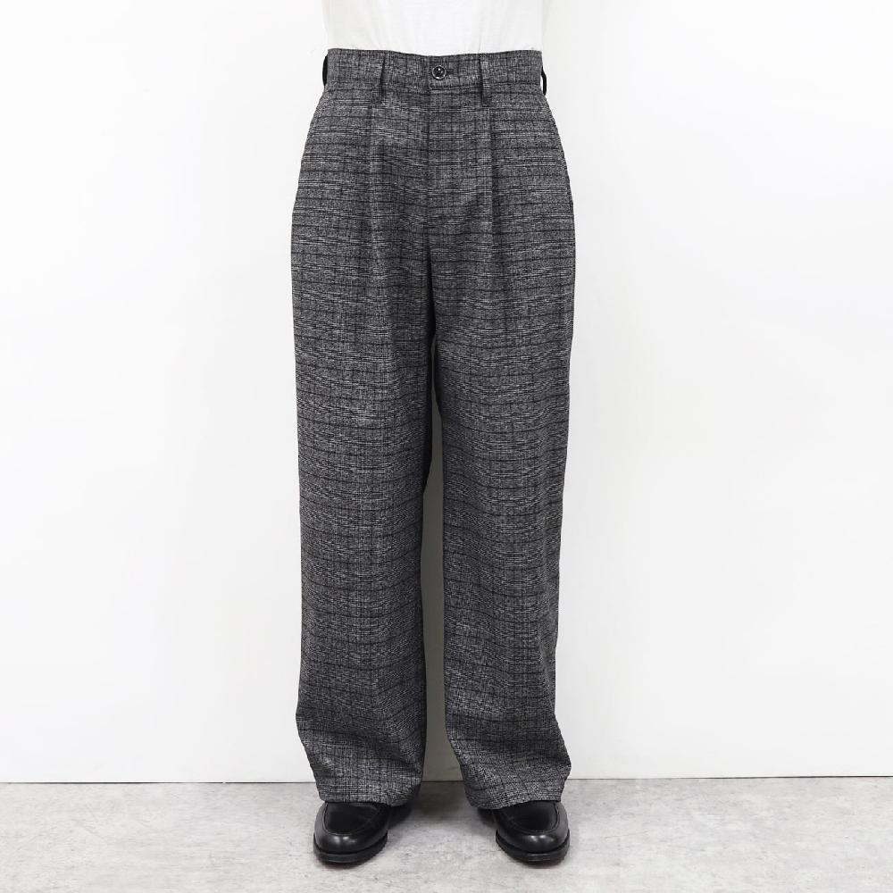 Anonymous Ism 1 Tuck Wide Trouser - Grey Plaid YASHIKI M.Grey - Plaid