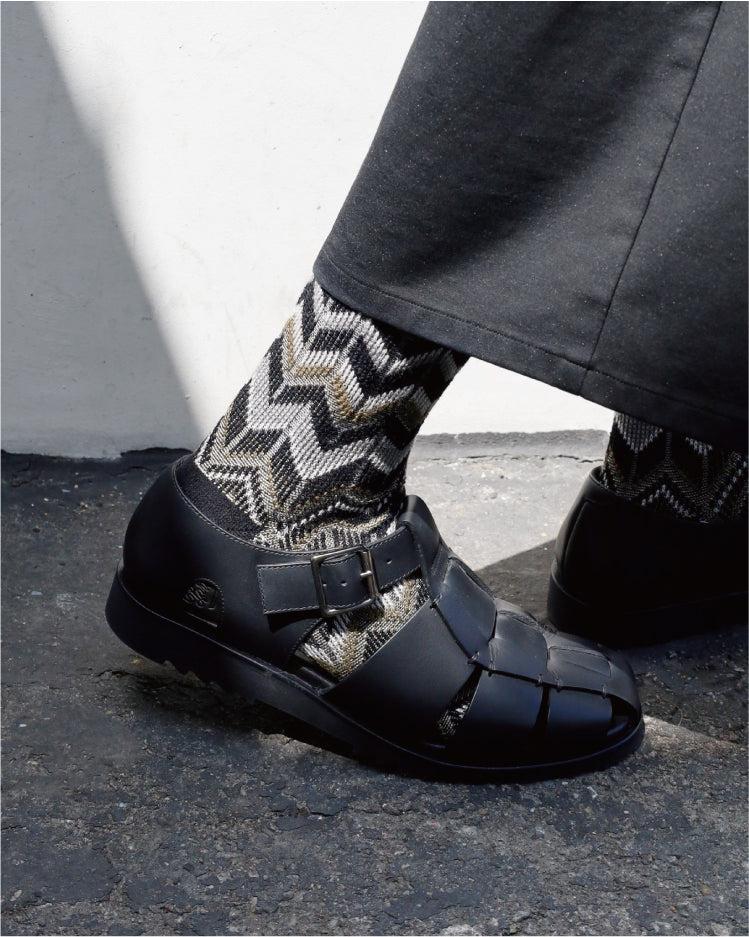 Anonymous Ism Modern Herringbone Crew Socks Navy