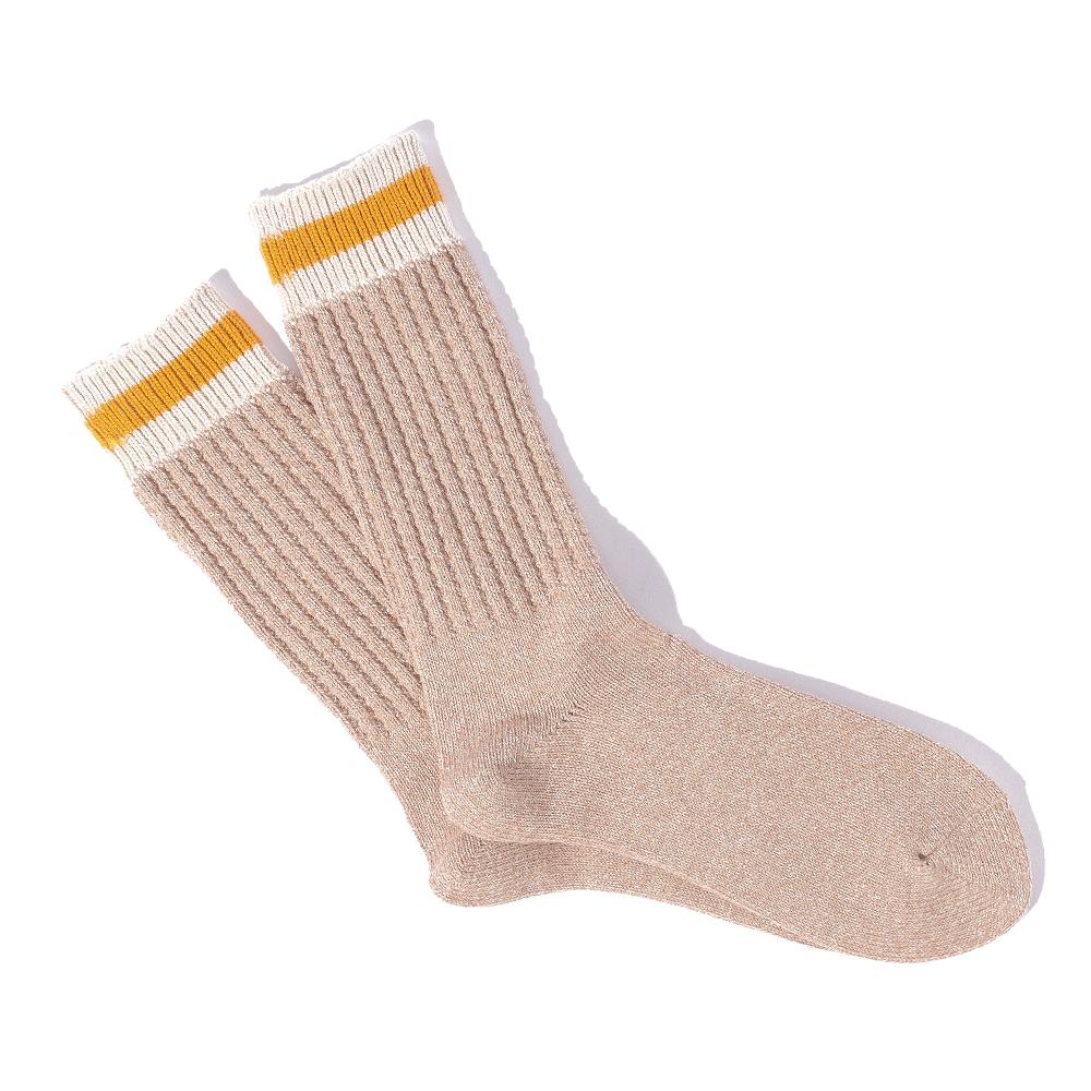 anonymous ism Tuck Cuff Stripes Crew Socks Beige