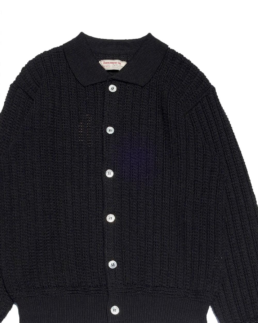 Anonymous Ism Crochet Polo Cardigan Anonymous Ism Apparel Black