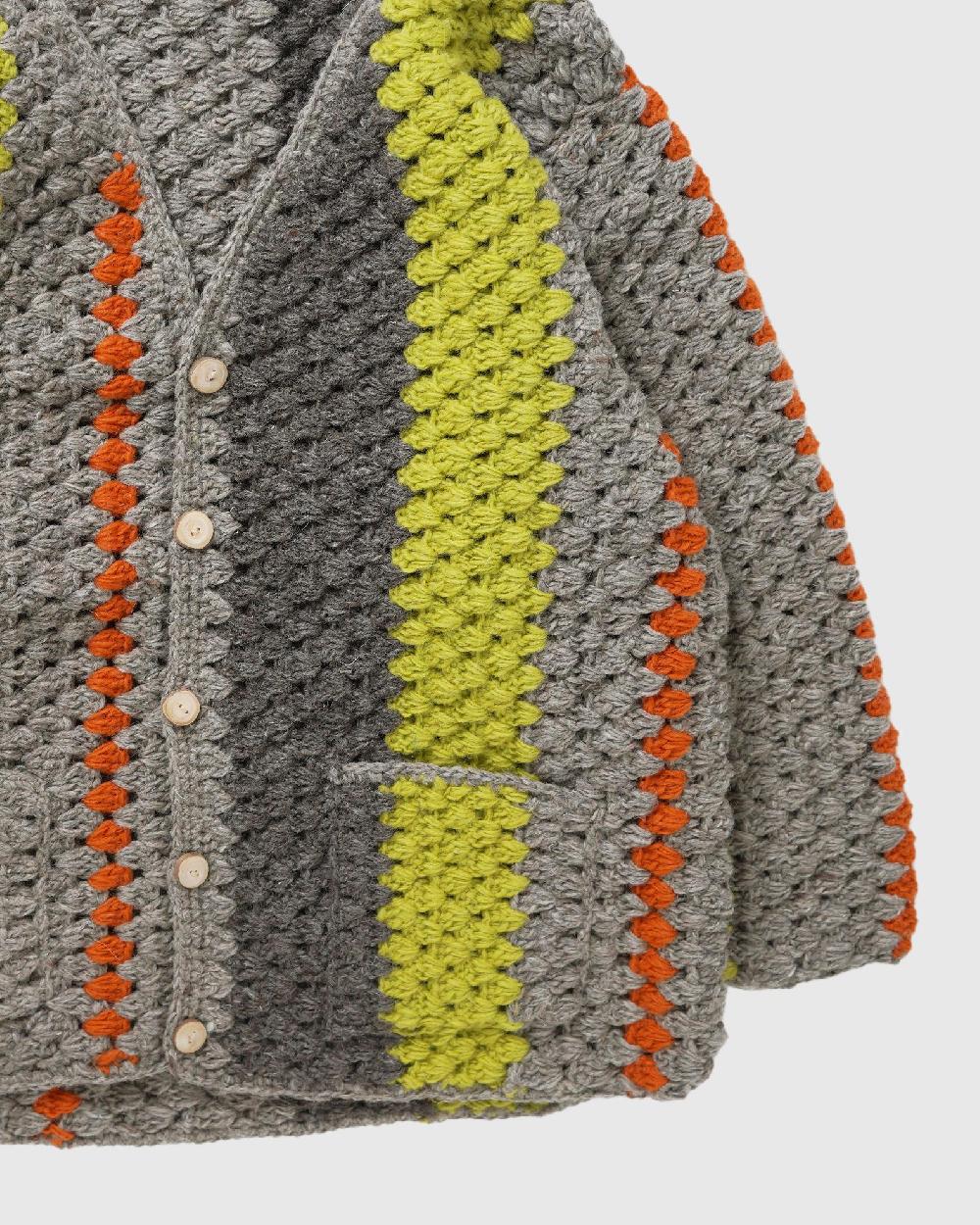 Anonymous Ism GOHEMP CROCHET Hand Knit Cardigan GOHEMP Grey X Yellow