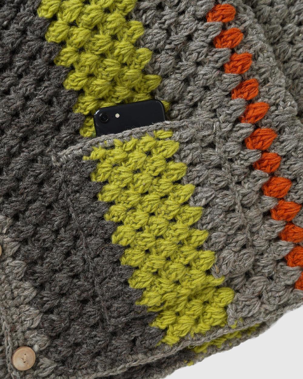 Anonymous Ism GOHEMP CROCHET Hand Knit Cardigan GOHEMP Grey X Yellow