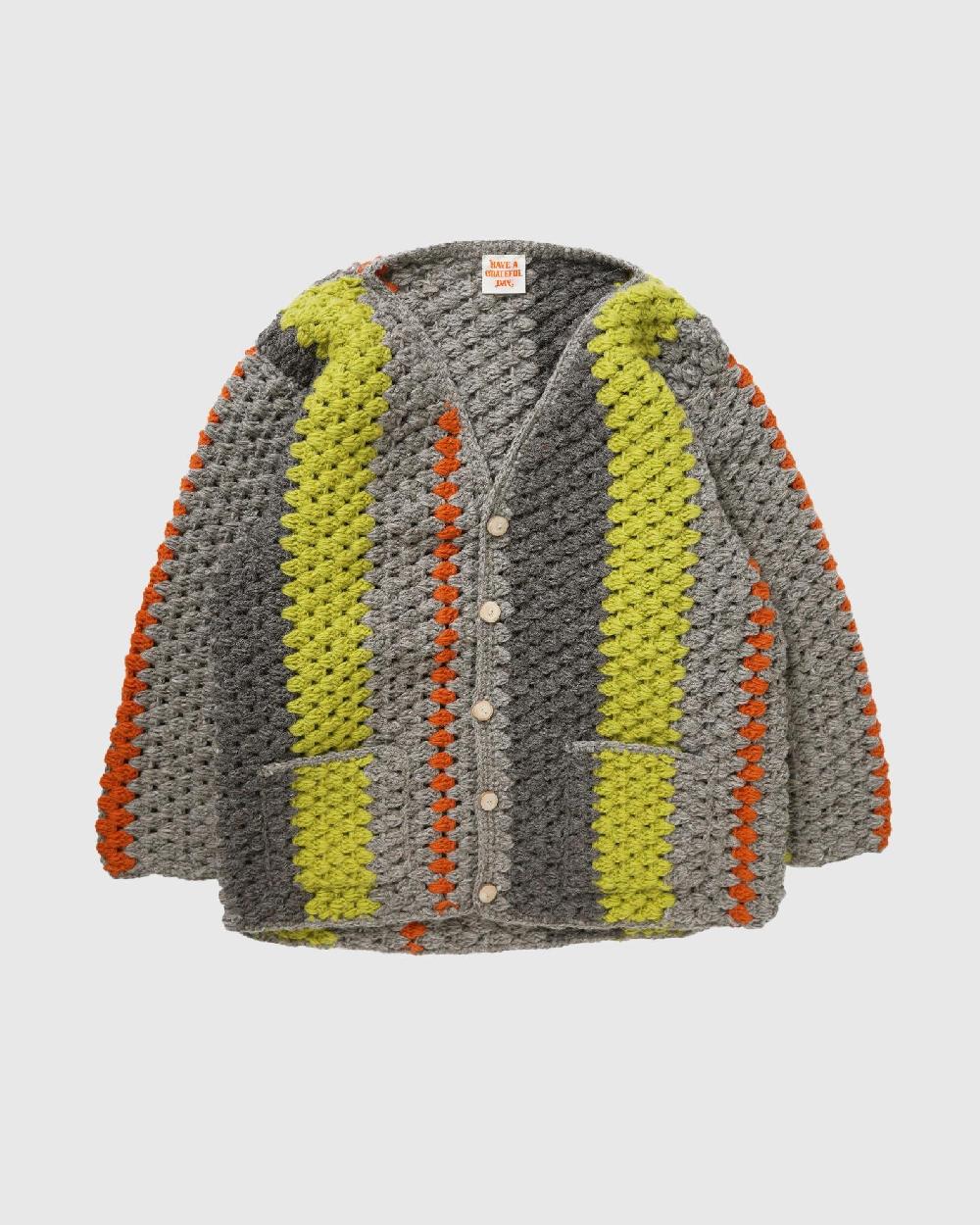 anonymous ism GOHEMP CROCHET Hand Knit Cardigan GOHEMP Grey x Yellow