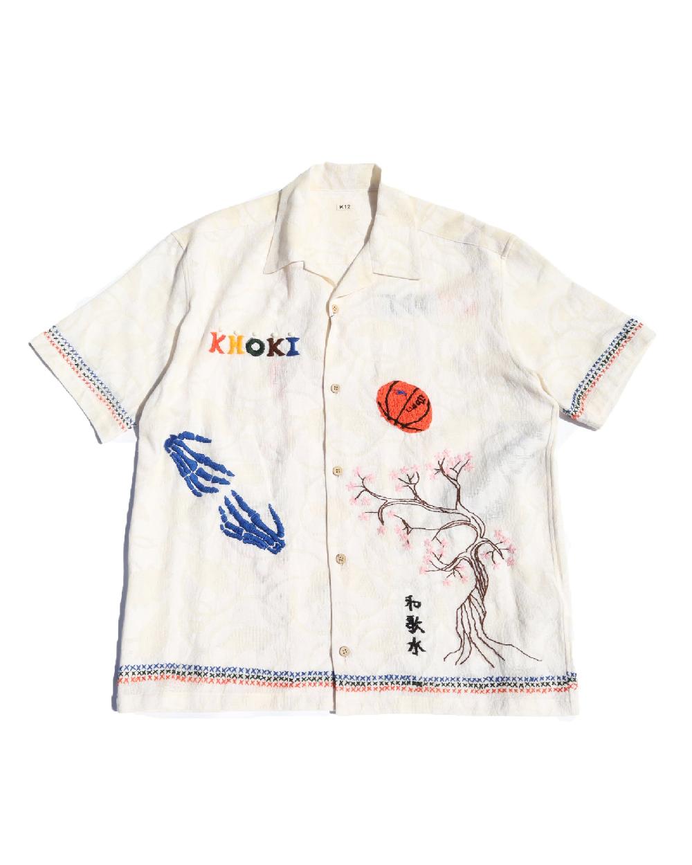 anonymous ism Hand Embroidered-Design Shirt KHOKI White