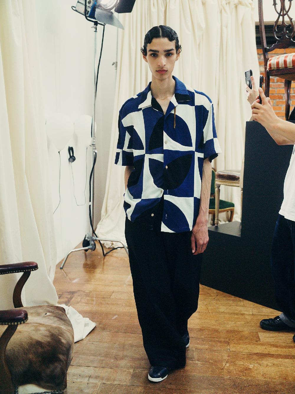 Anonymous Ism Kaleidoscope Patched Work Shirt KHOKI Blue