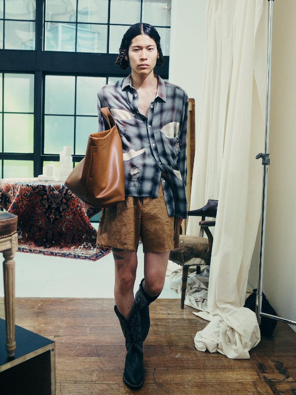 Anonymous Ism KHOKI - Vintage-Effect Shirt KHOKI Blue