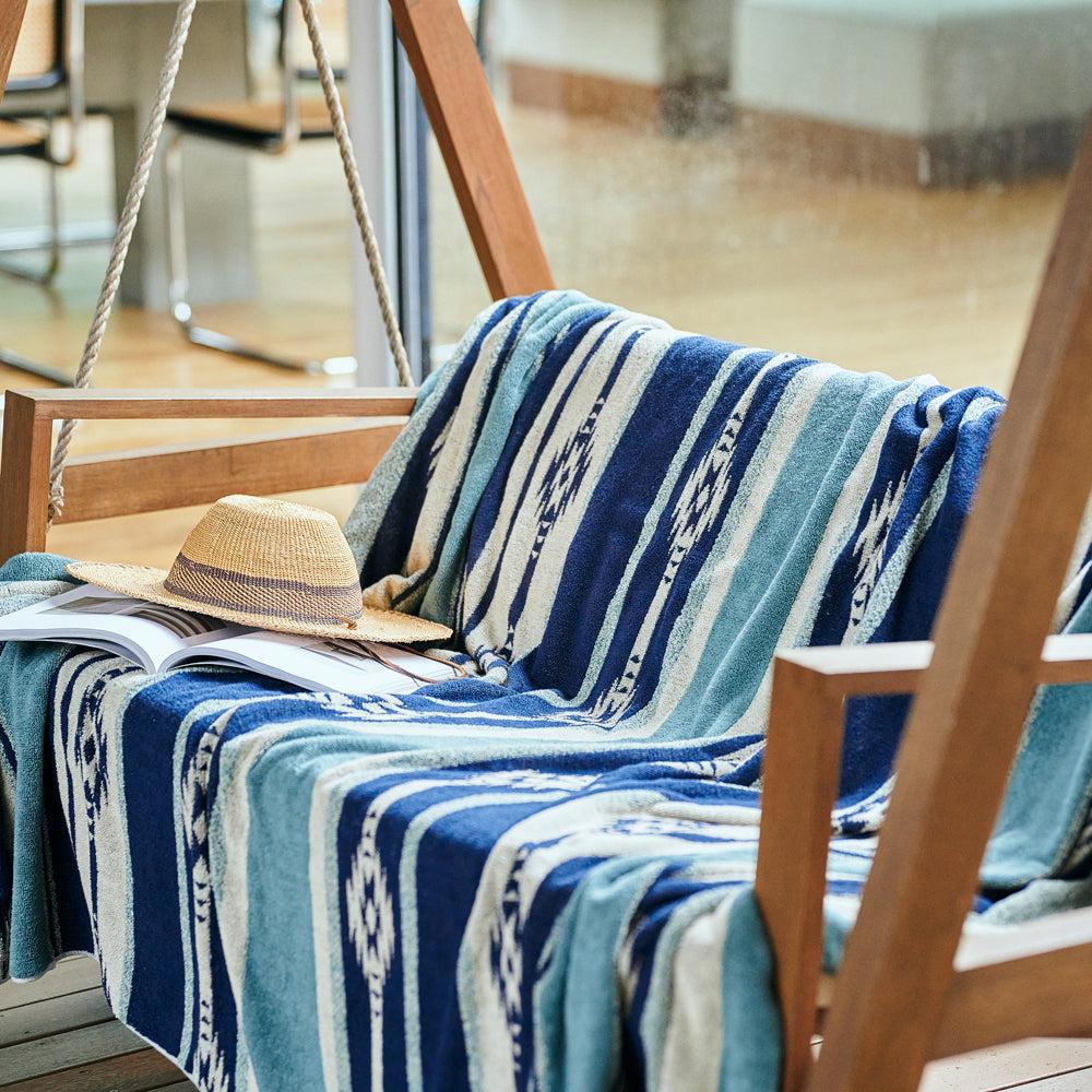 Anonymous Ism Large - Native Stripe Cotton Pile Blanket - Blue Home-Basshu