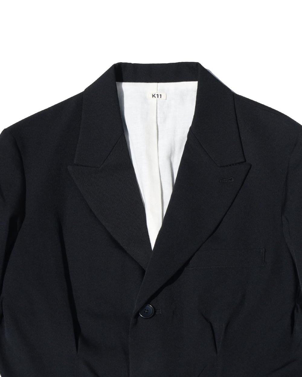 Anonymous Ism Pleat-detail Single-Breasted Jacket KHOKI Black
