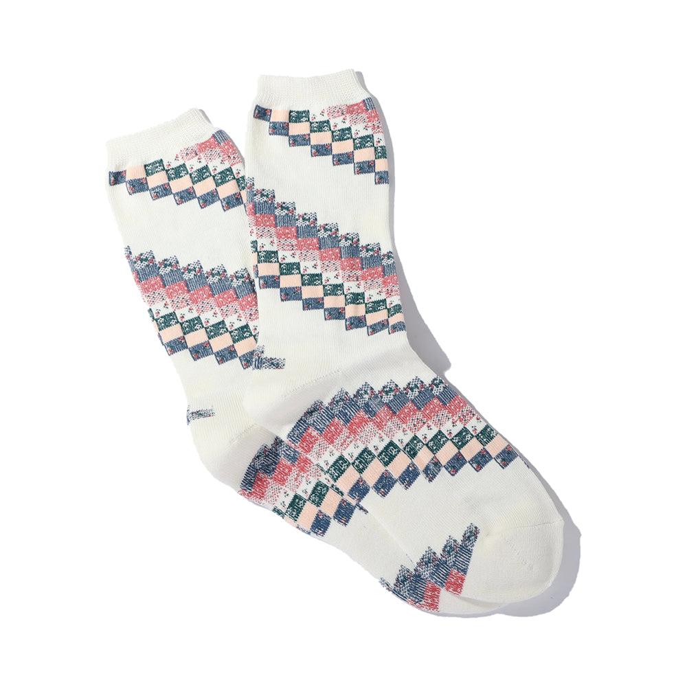 anonymous ism Quilted Patchwork Crew Socks Off white