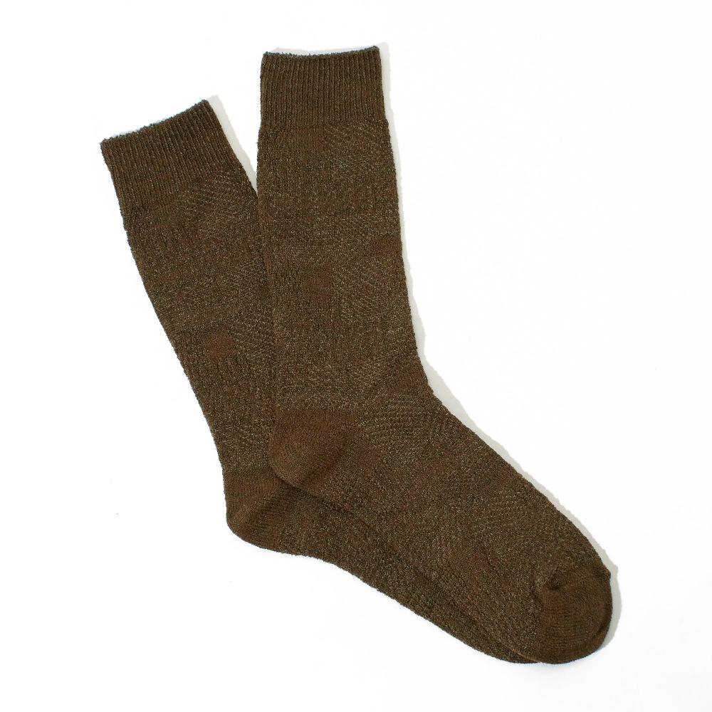 Anonymous Ism Sashiko Linen Crew Socks Khaki Melange