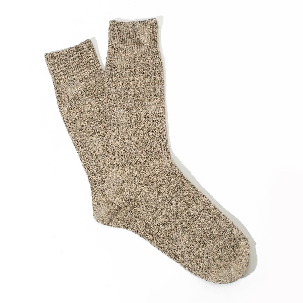 Anonymous Ism Sashiko Linen Crew Socks Khaki Melange