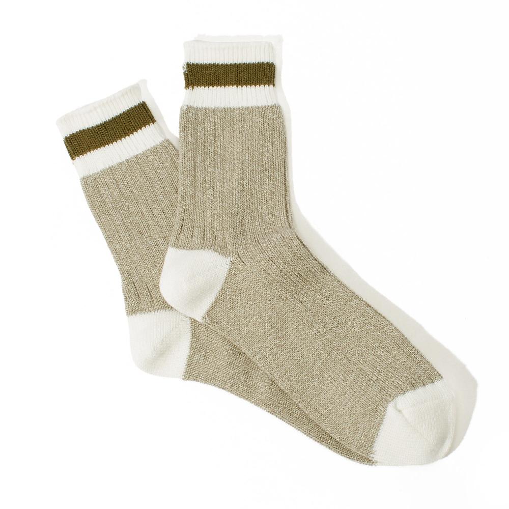 anonymous ism Tuck Cuff Stripe Half Socks Sand Melange