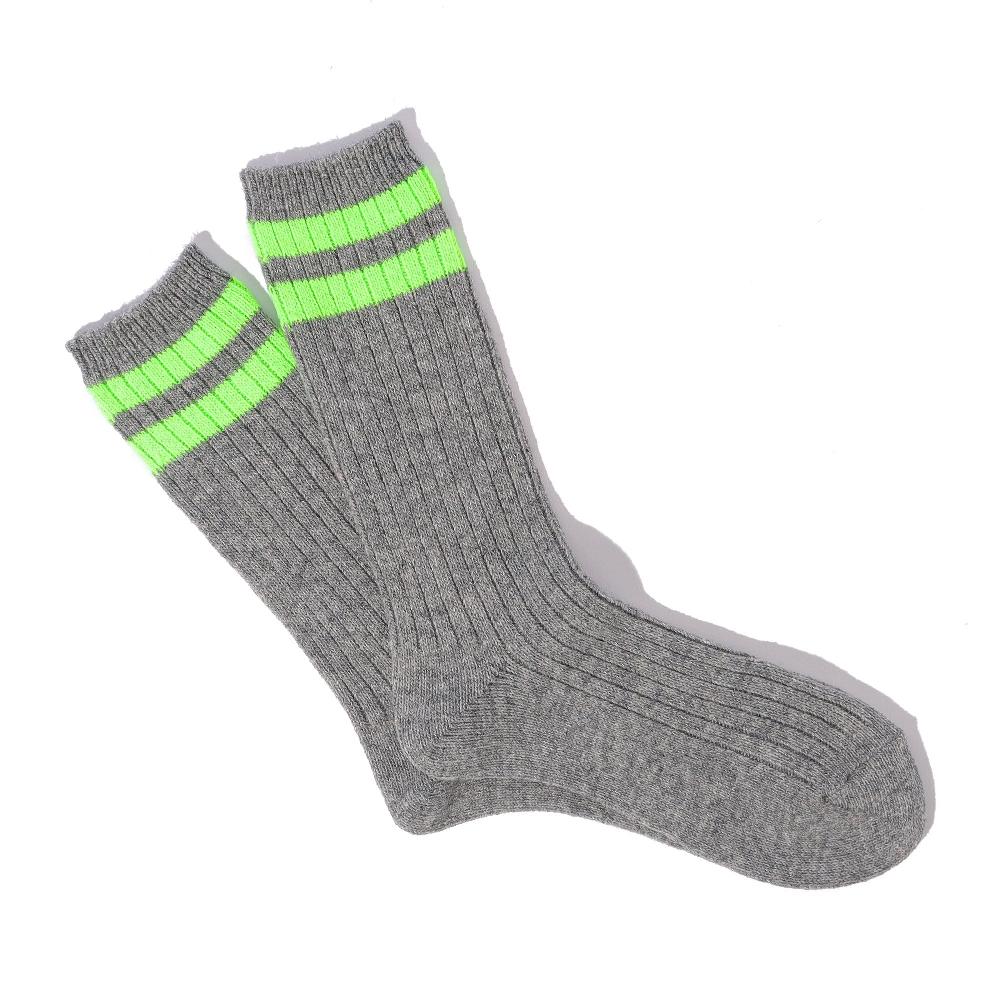 anonymous ism Wool Cashmere Neon Stripes Crew Socks M.Grey